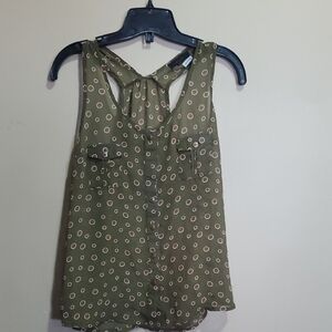 Mine Olive Green Sleeveless Blouse with Dots Size Small